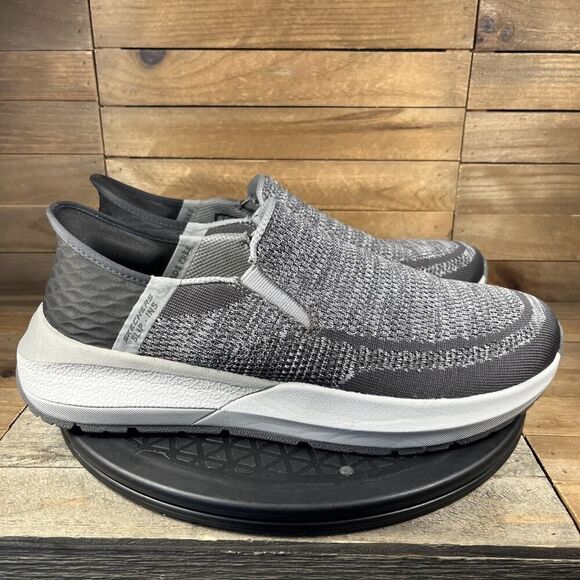 Skechers Mens Size 9.5 Wide Neville-Rovelo Gray Slip In Comfort Sneakers - Picture 1 of 11